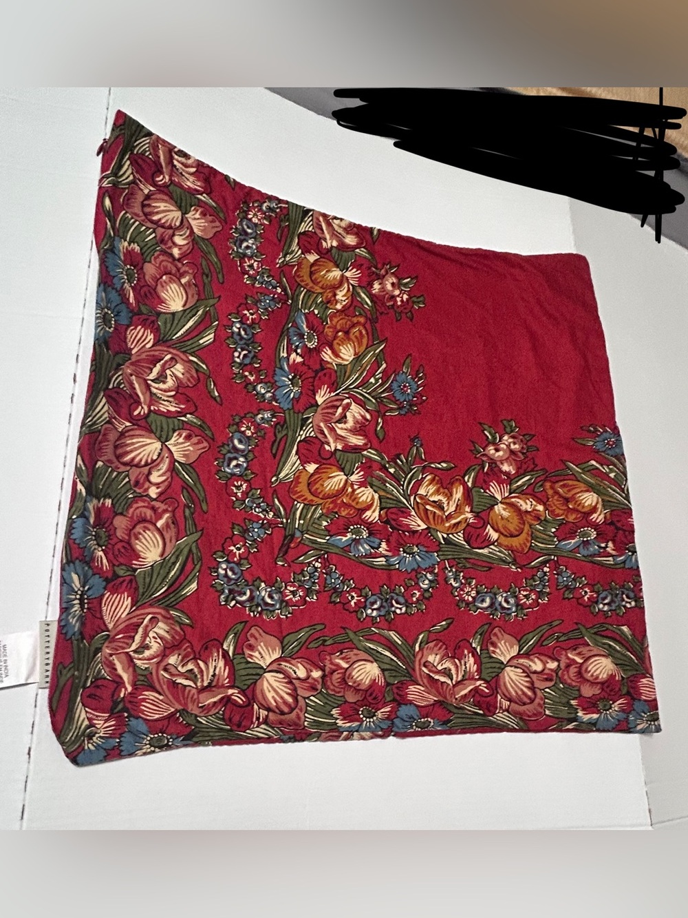 Pottery Barn Floral Euro Pillow Sham Red Multicolor Cotton Linen Zip 24x24